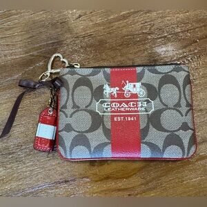 Coach Brown and Red Leather Wristlet